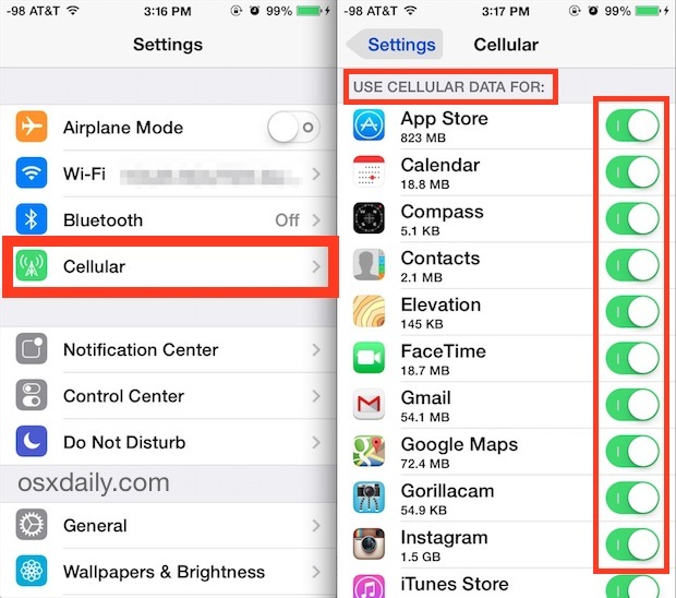 Контролировать, какие приложения могут использовать сотовые данные в iOS