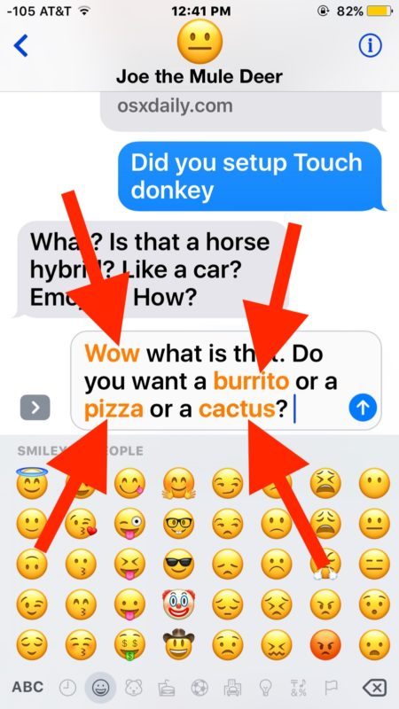 Нажмите на выделенные слова, чтобы преобразовать их в Emoji в сообщениях iOS