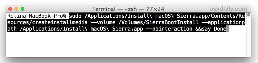 Создать загрузочный диск для установки macOS Sierra