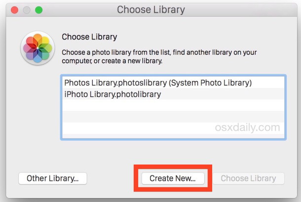 Создайте новую библиотеку фотографий в приложении «Фото» для Mac OS X