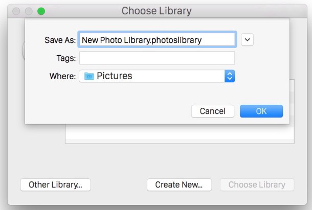 Назовите новую библиотеку фотографий и сохраните ее где-нибудь на Mac