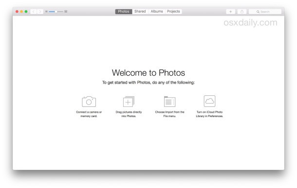 на экране «Новая фототека» вы можете добавлять изображения в библиотеку фотографий в OS X