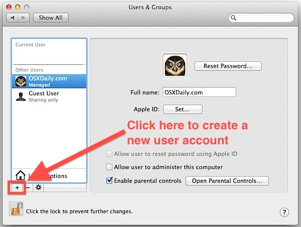 Создайте новую учетную запись пользователя в Mac OS X