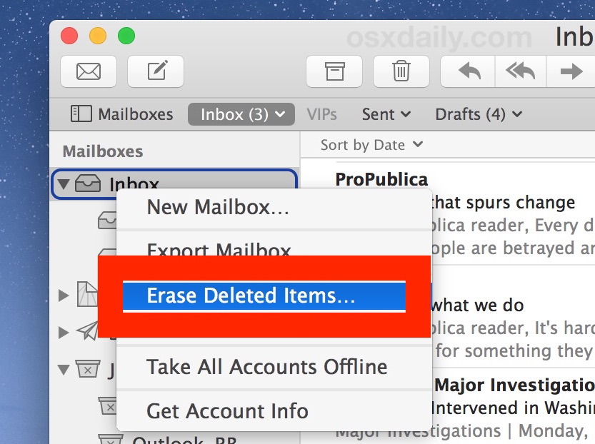 Удалите все удаленные письма, чтобы полностью удалить все письма из Mail на Mac.