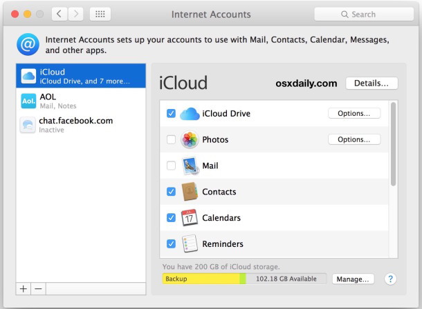Удаление других учетных записей электронной почты или учетных записей в Mac OS X