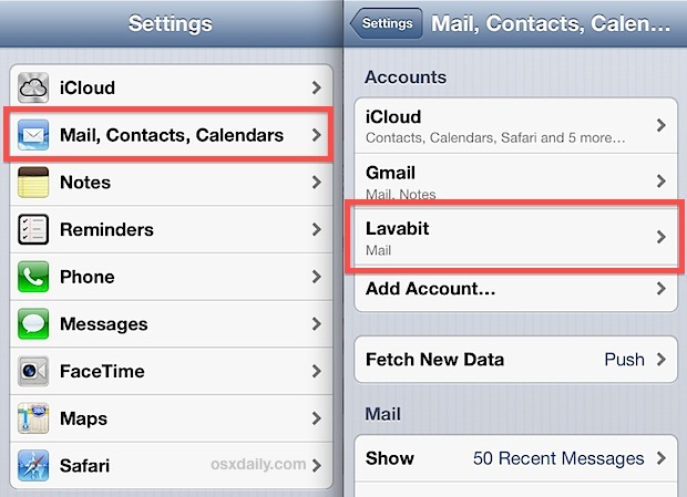 Удалите учетную запись электронной почты с iPhone
