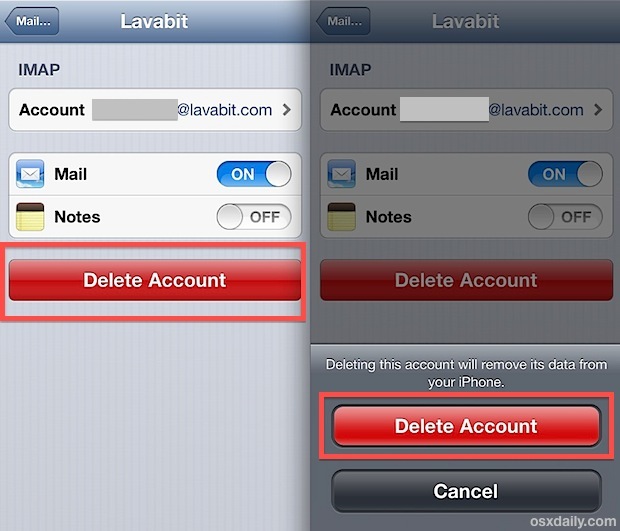 Удаление учетной записи электронной почты с iPhone