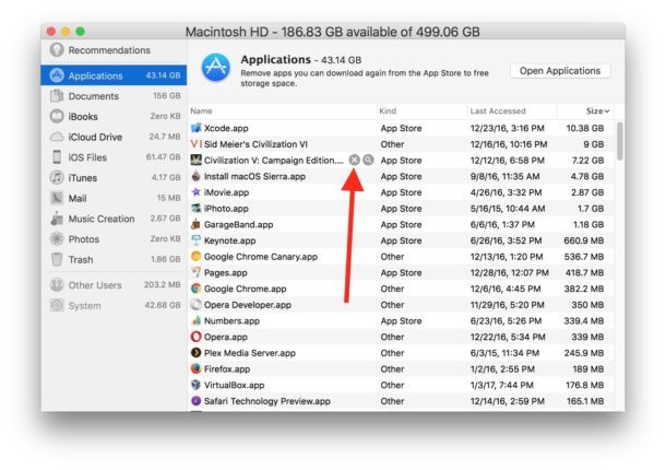Выберите, какое приложение будет удалено с Mac в Storage Management