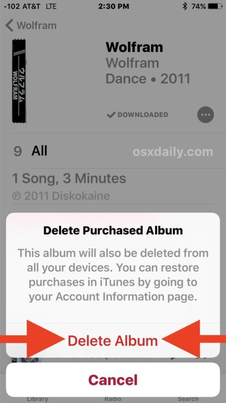 Как удалить музыку в iOS