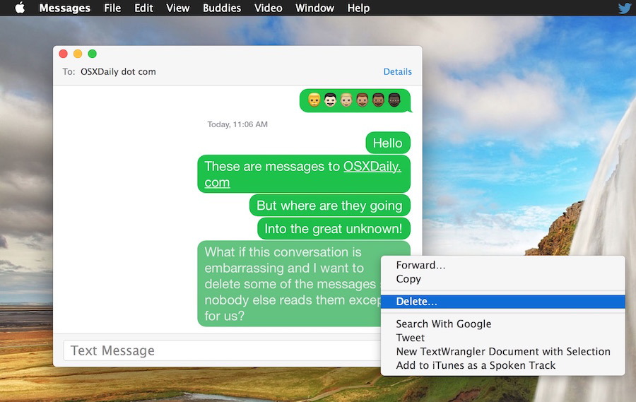 Удаление определенного сегмента сообщений в сообщениях для Mac OS X