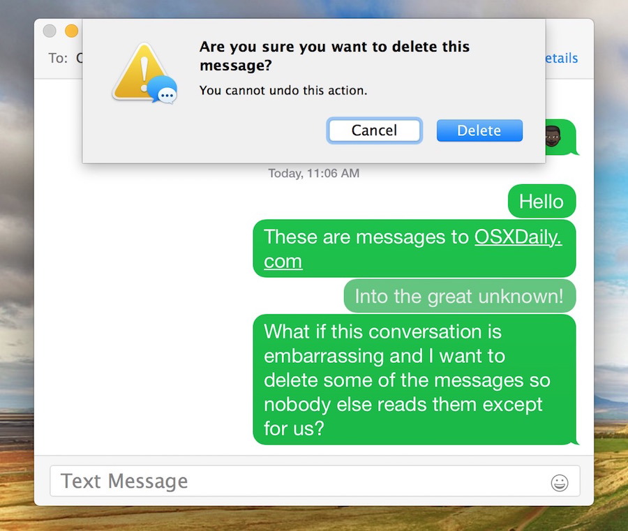 Подтвердить удаление сообщений в Mac OS X