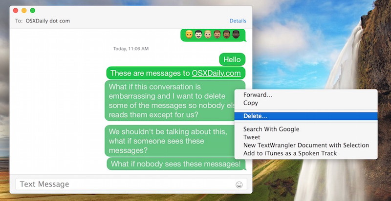 Удаление нескольких сегментов сообщений в сообщениях для Mac OS X