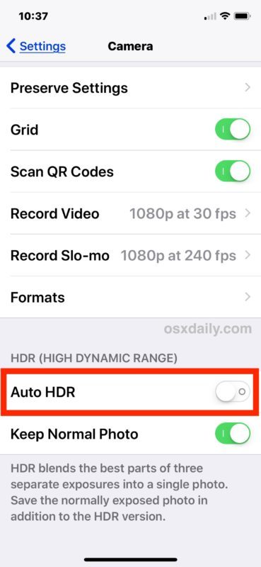 Отключить автоматический HDR в настройках iPhone iPhone