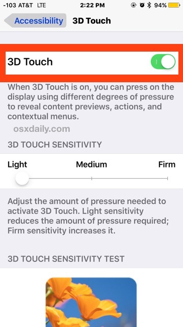 Включить 3D-Touch на iPhone