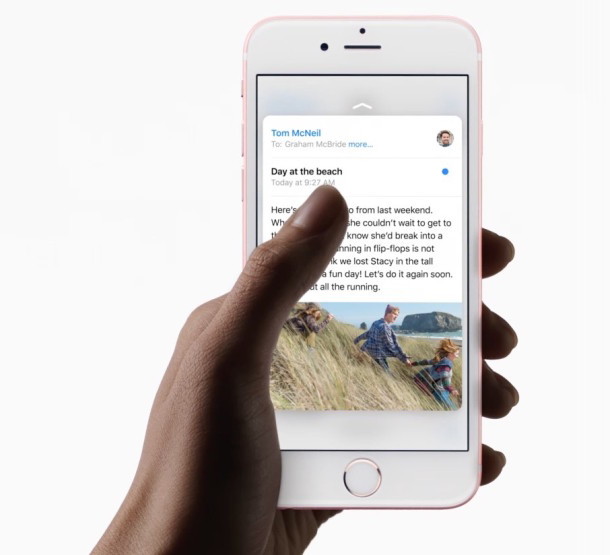 iPhone с поддержкой 3D Touch, пик по электронной почте