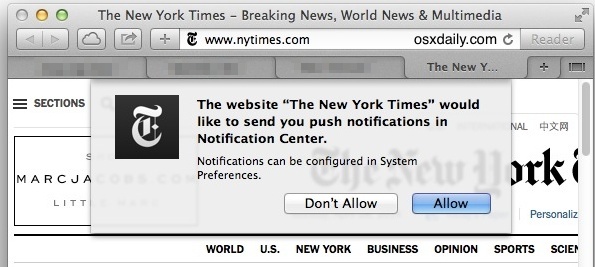 Push-запрос уведомления в Safari для Mac OS X