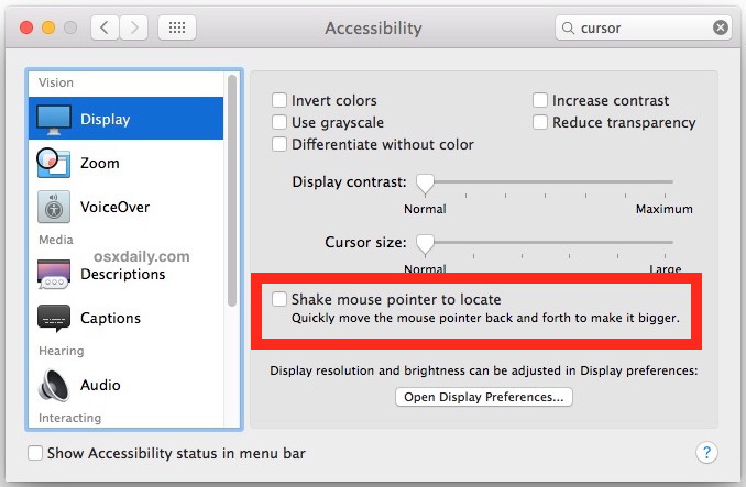 Shake Mouse Cursor для поиска на экране в Mac OS X