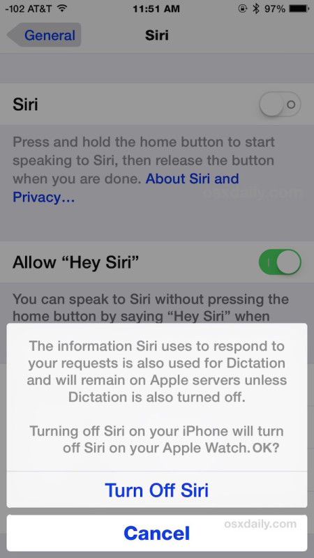 Отключите Siri в iOS, как показано на iPhone.