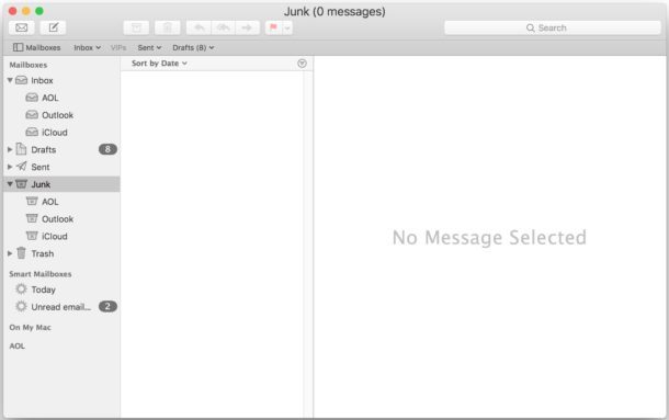 Пустая папка нежелательной почты в Mail для Mac