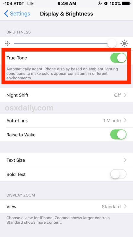 Отключить True Tone на iPhone