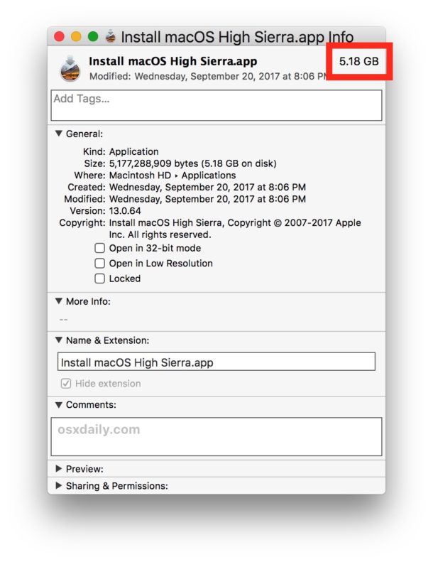 Загрузите полную программу установки macOS High Sierra