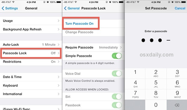Включить блокировку паролей в iOS