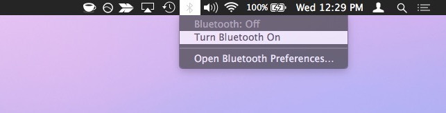 Включение Bluetooth из меню