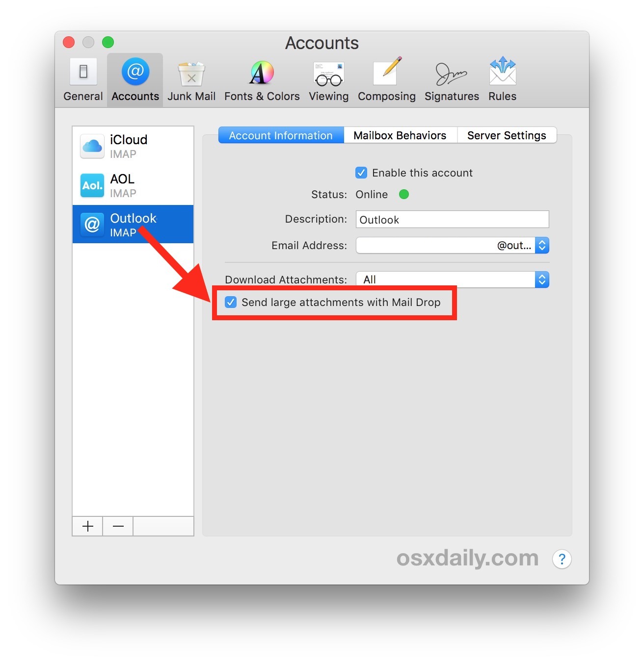 Как включить Mail Drop с учетными записями электронной почты для Mac