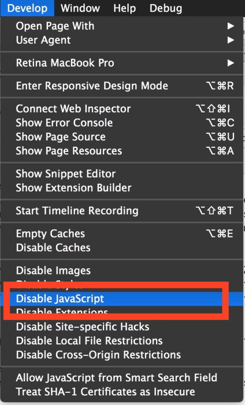 Как отключить Javascript в Safari для Mac OS X