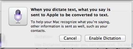 Подтвердить включение диктовки в Mac OS X Mountain Lion