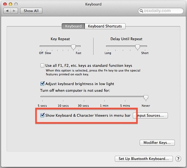 Включить ввод виртуальной клавиатуры в Mac OS X