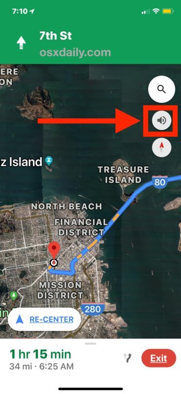 Кнопка голосовой навигации в Картах Google для iPhone