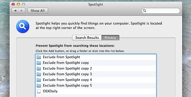 Исключить диски и папки из индекса Spotlight