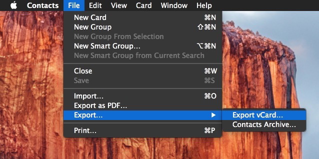 Экспорт контактов в Mac OS X в виде vcard VCF (или abbu)