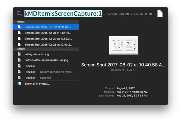Найти скриншоты через Spotlight на Mac