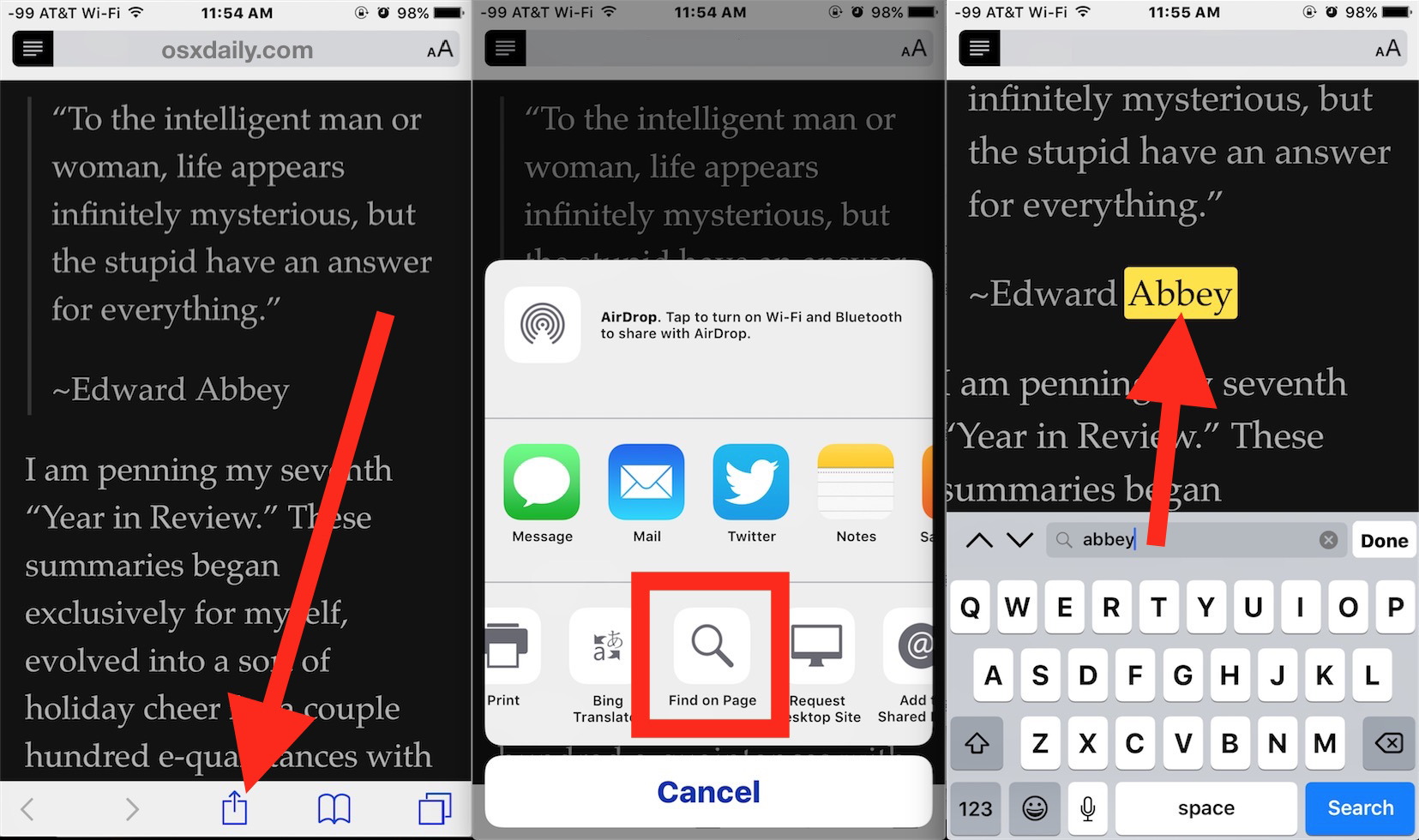 Как найти текст на веб-страницах в Safari для iOS 9