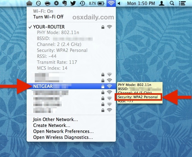 Проверьте другие протоколы безопасности сетей Wi-Fi от Mac OS X