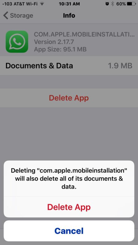 Удалите приложение с именем com.apple.mobileinstallation