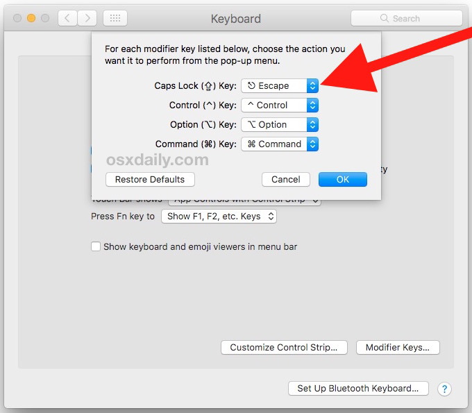 Remap-оборудование Escape key на Mac