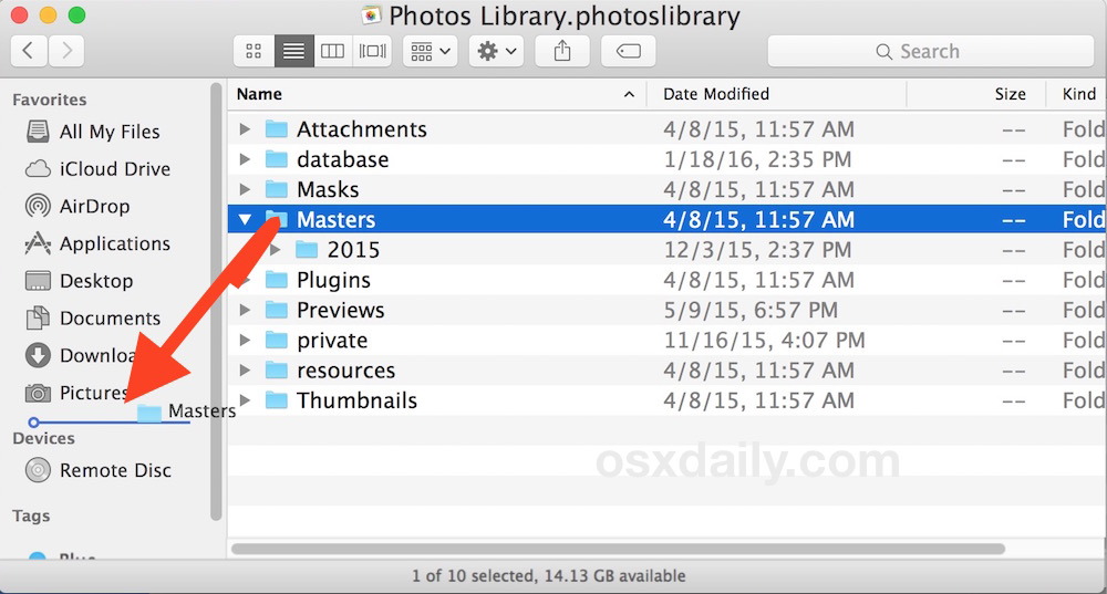 Быстрый доступ к файлам изображений основных файлов фотографий в Mac OS X