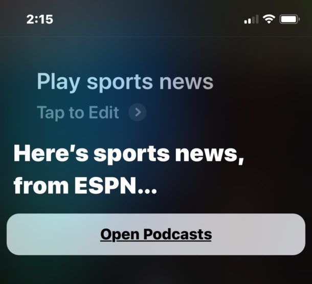 Слушать спортивные новости от Siri