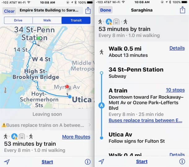Получить транзитные маршруты в iOS-картах