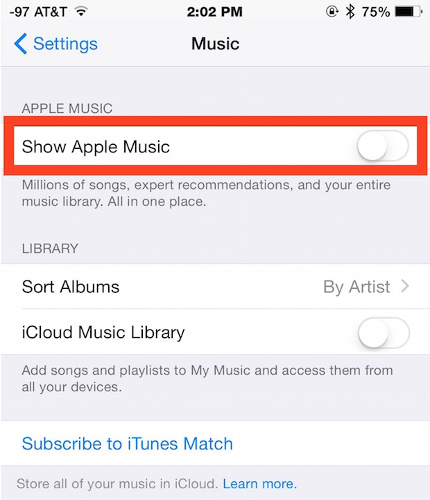Отключить Apple Music на iPhone и iPad