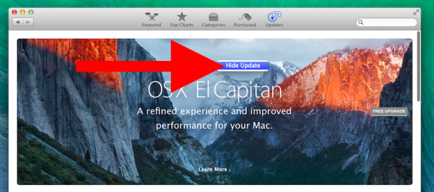 Скрыть обновление ОС X El Capitan от Mac App Store