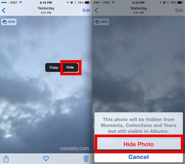 Скрыть фотографии в iOS