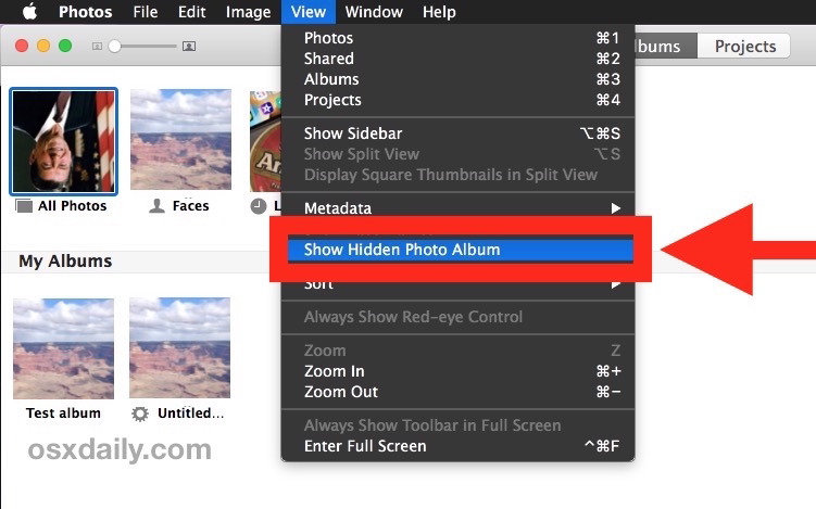 Показать альбом скрытых фотографий в Фото для Mac