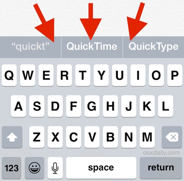 Строка слова подсказки QuickType выше клавиатуры iOS