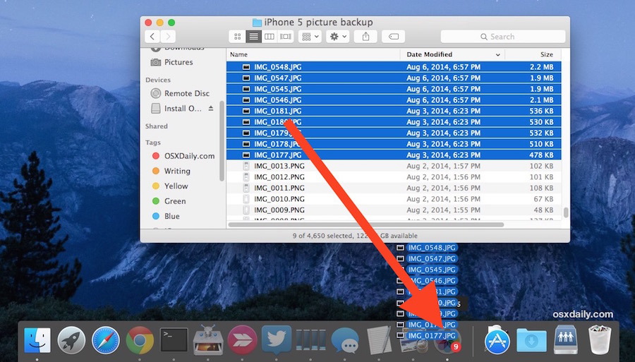 Перетащите изображения в значок приложения «Фото» в Mac OS X, чтобы импортировать их напрямую