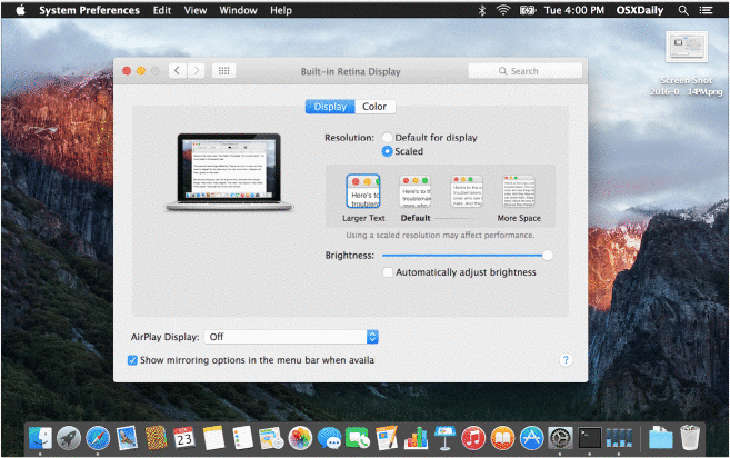 Изменение размера системного шрифта в Mac OS X с различными разрешениями экрана