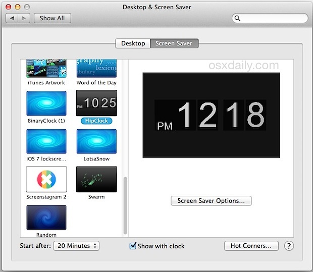 Добавлена ​​сторонняя программа Screen Saver в Mac OS X